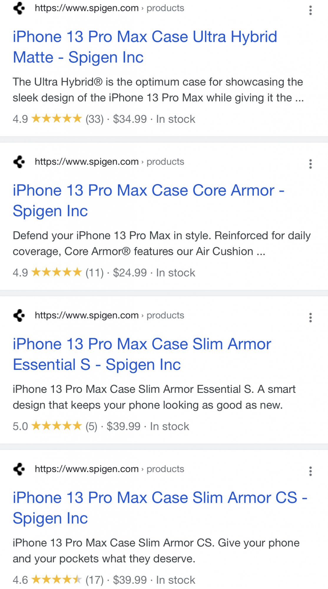 Spigen iPhone 13 Cases appearing in google search results…