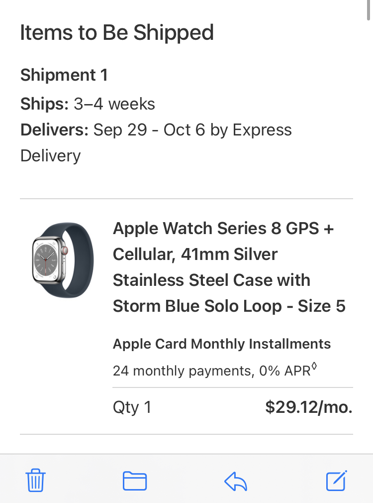 Apple Series 9 GPS 45mm Silver Case Storm Blue Sport Band MR