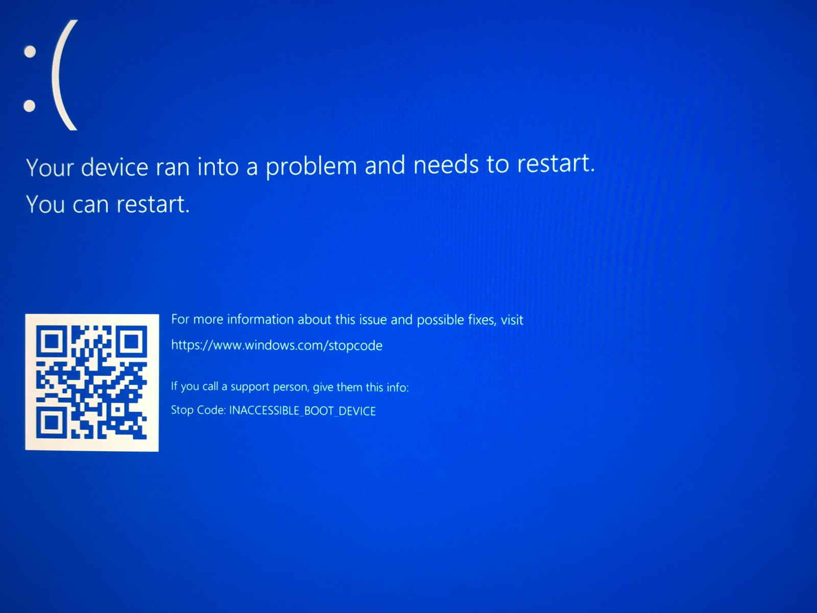 Booting Windows 10 from External TB3 Drive Gives Blue Screen