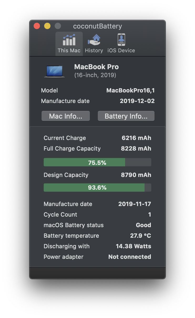 Coconut Battery Results with new MacBook Pro 16 Page 2 | MacRumors Forums