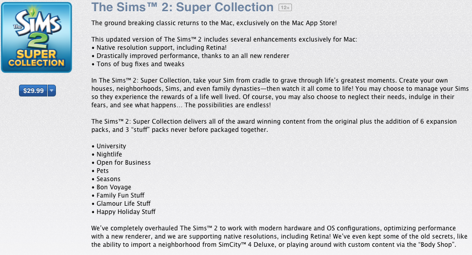 The Sims 2: Super Collection is available now in the Mac App Store