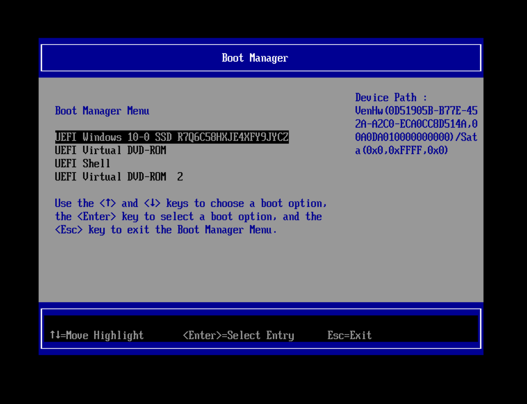 Windows manager bios