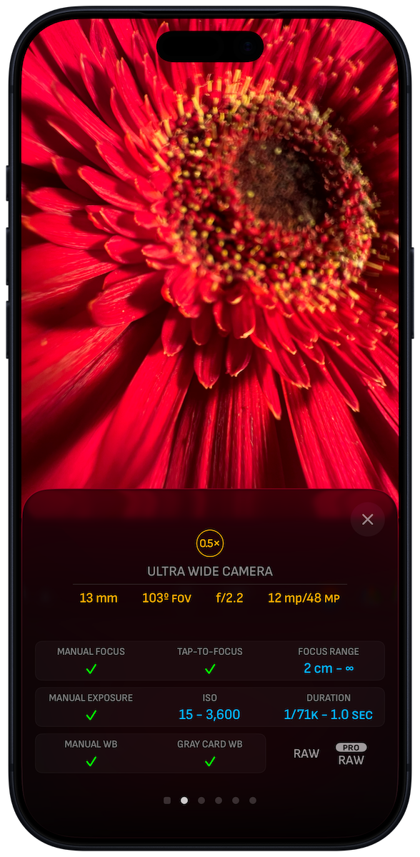 Camera M manual camera app with iOS 26 Liquid Glass interface.
