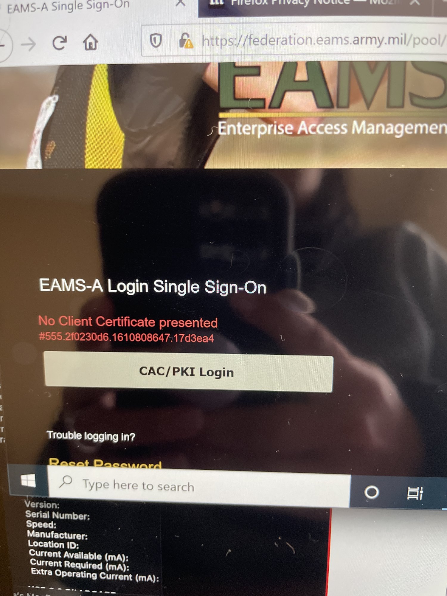 Eams A Login Single Sign On No Client Certificate Presented Login 
