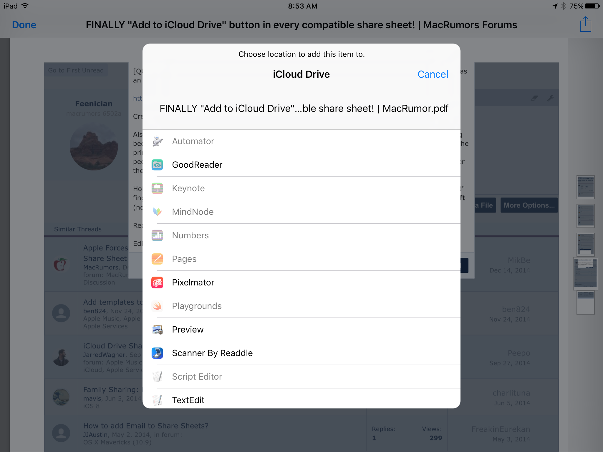 Finally Add To Icloud Drive Button In Every Compatible Share Sheet Macrumors Forums