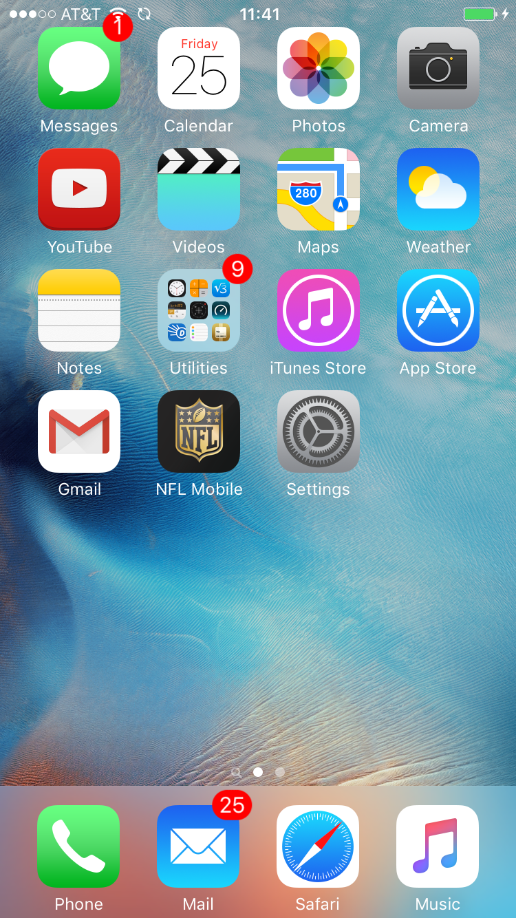 iPhone 6s Homescreen Menu Bar
