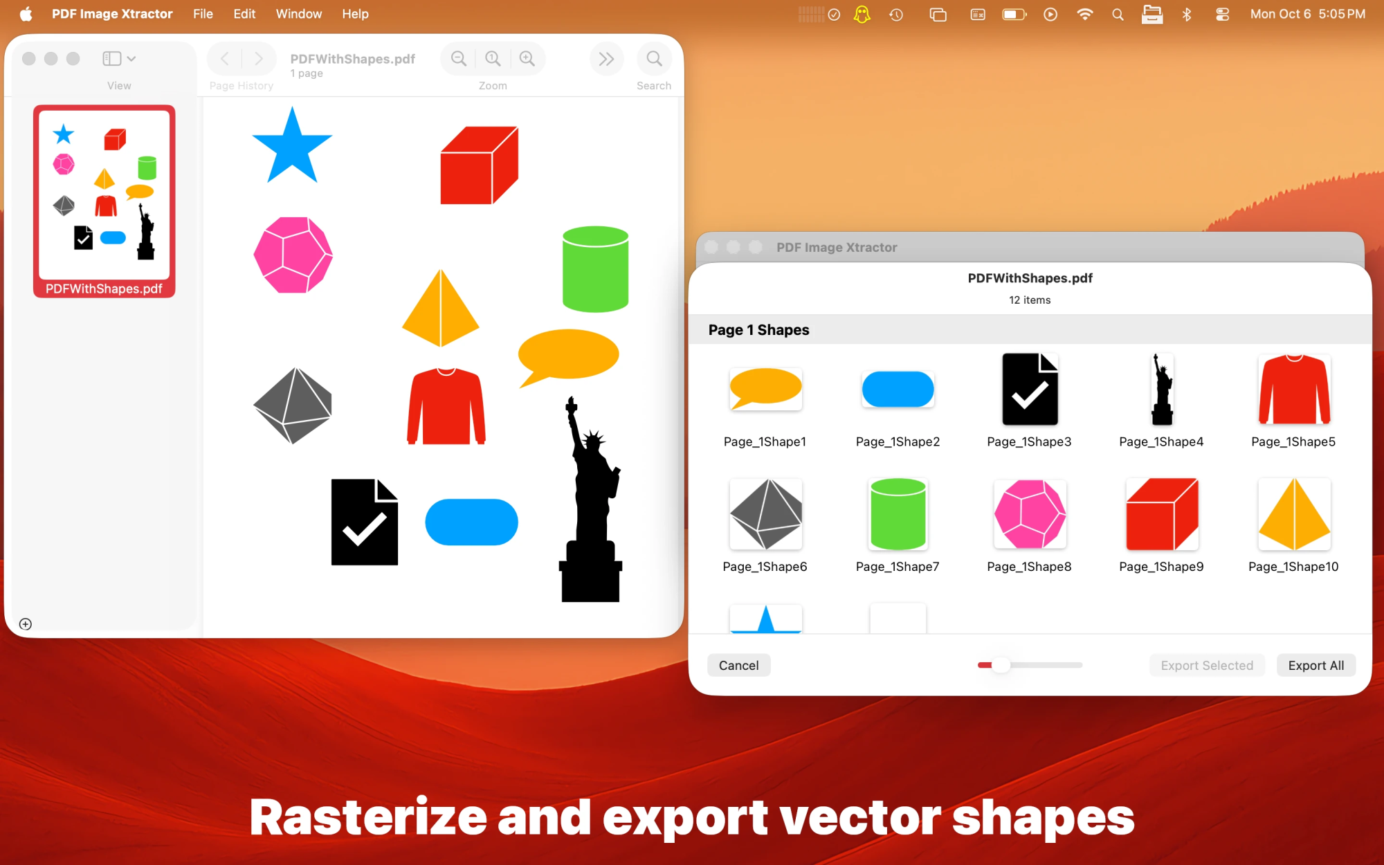 Exported vector shapes from a PDF file.
