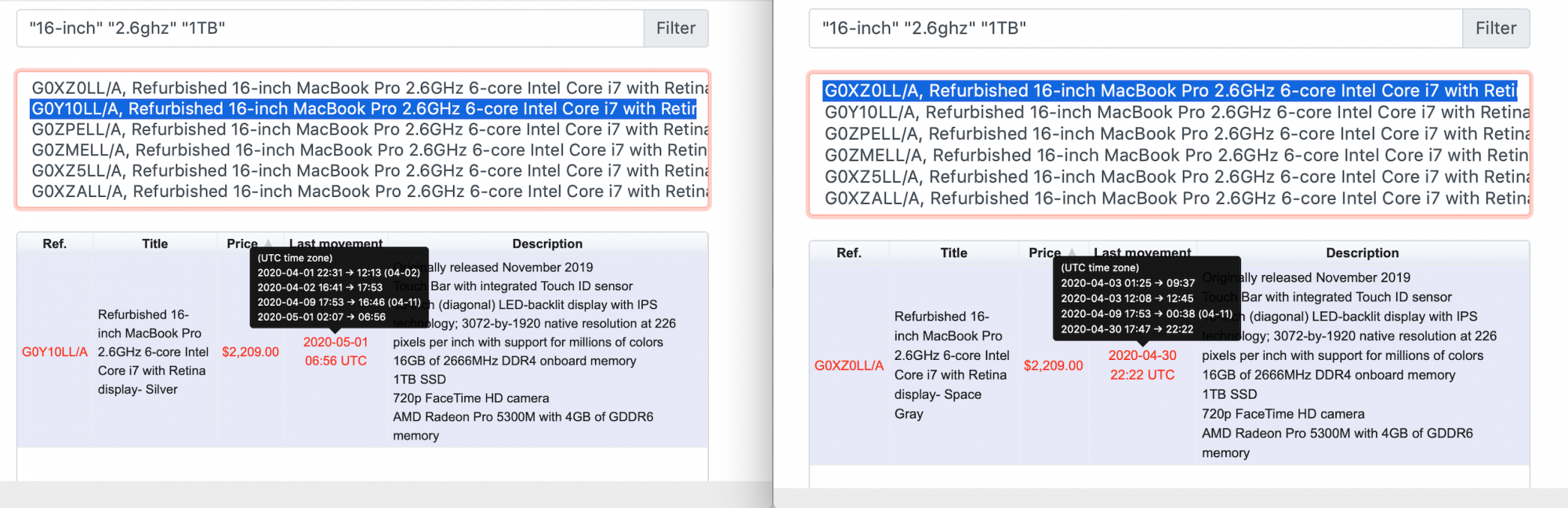 Refurbished 2019 16%22 MBP base 2.6ghz 6-core i7 1Tb availability history.png