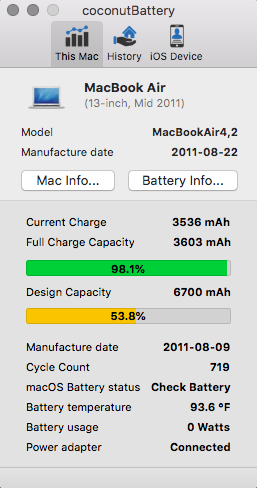 Batterie A1496 pour Apple MacBook Air 13 A1369 / A1466 (6700mAh
