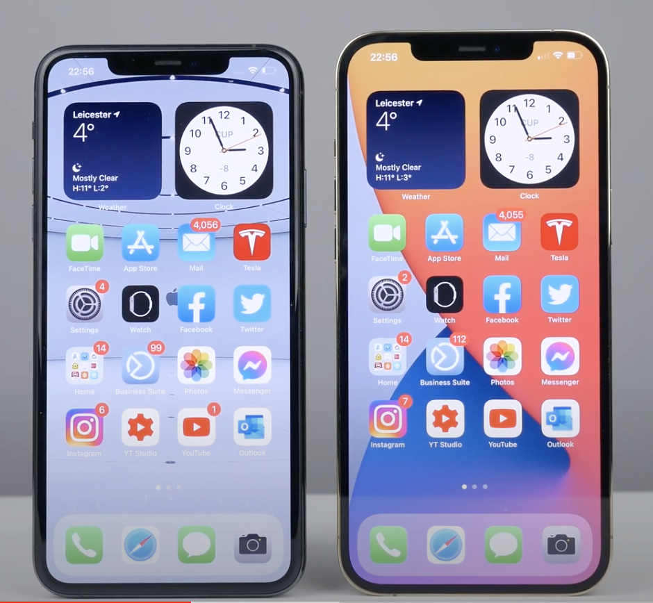 iPhone 11 Pro max next to iPhone 12 pro max screen size difference is