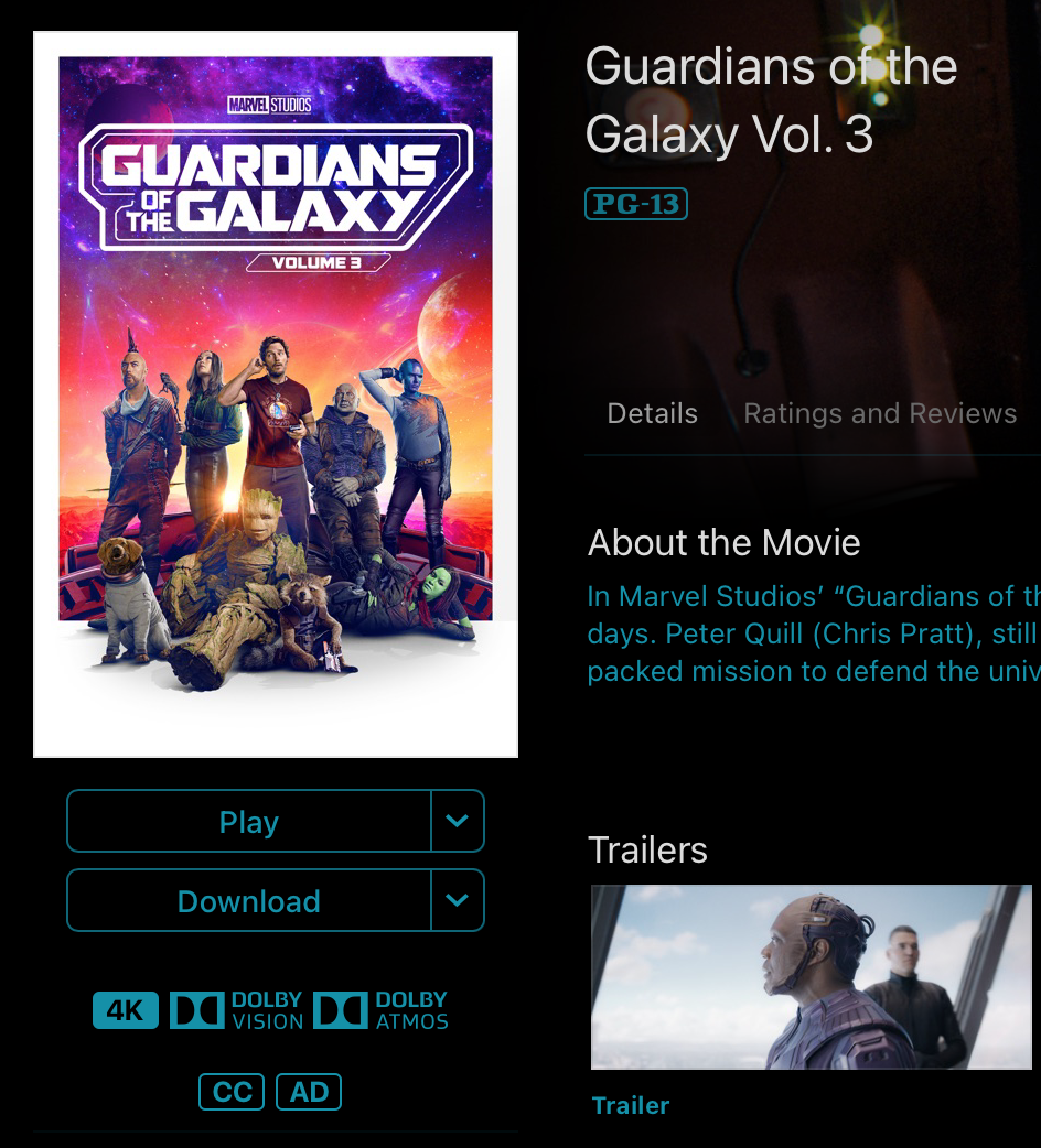 Error in audiotrack on Guardians of the Galaxy vol. 3 from iTunes
