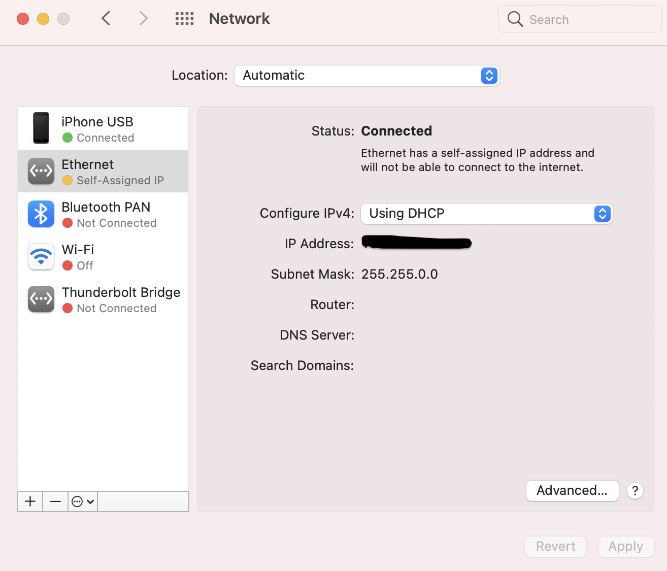 Ethernet Self-assigned IP Address can n… - Apple Community