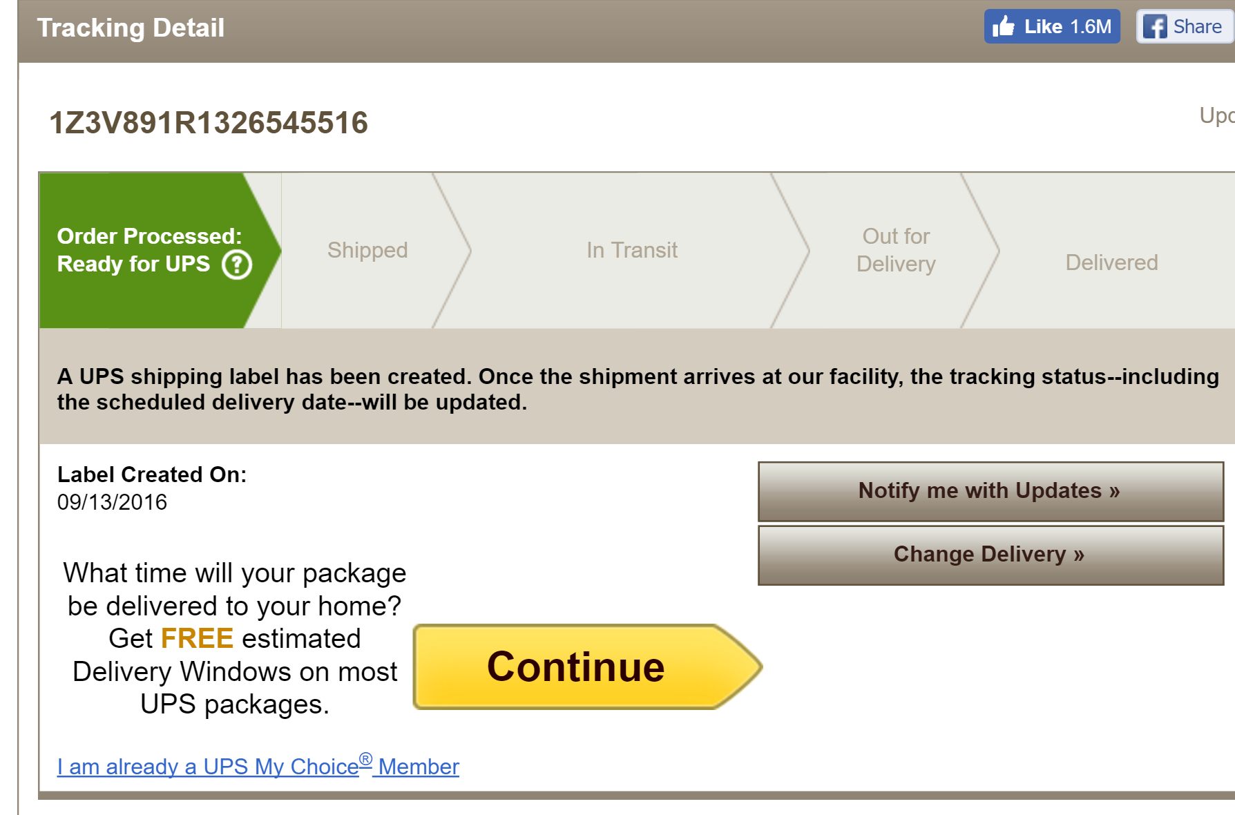 Package is transit. Ups track. Ups tracking. Ups tracking number. Shipped with ups.