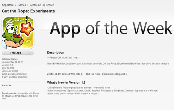 Cut The Rope Experiments Lands On The App Store