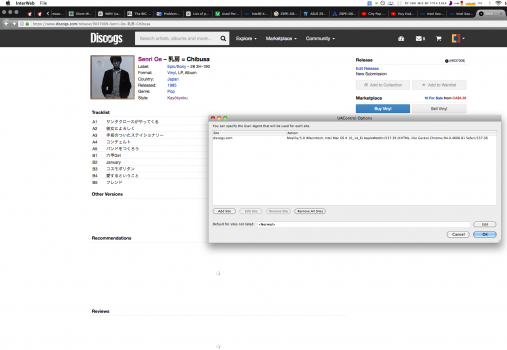 Screen of Discogs on Interweb 64-bit 60.9.5 on 10.6.8, with a 10.14.6/Chromium 94 User Agent override)