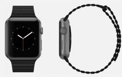 space gray apple watch with white band