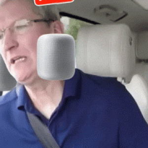 Tim Cook HomePod as AirPods.gif