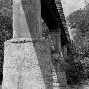 Battelle Darby Creek - Railroad Bridge over creek 3 B&W.jpg