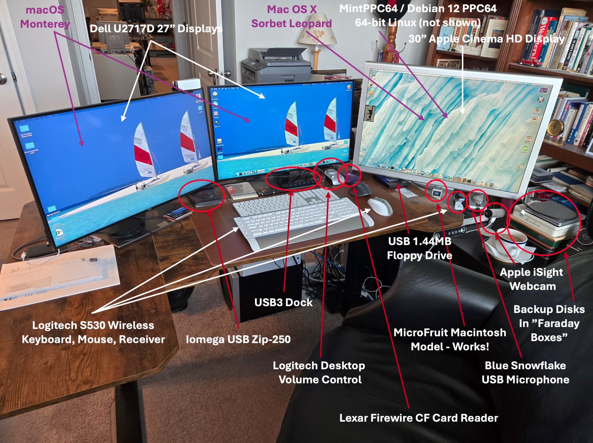 2025-09-16.1010, My Combined Power Mac G5 Quad and Mac Studio Work Area, Front View - Annotated.jpg