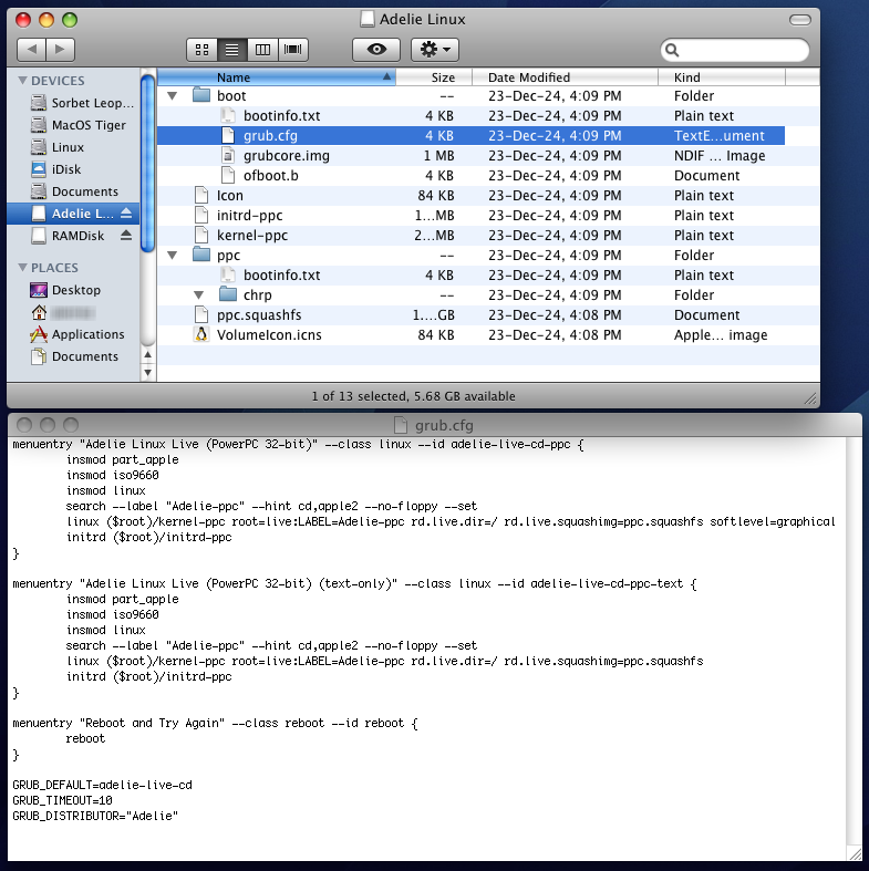 Alubook Adelie iso and grub.cfg contents.png