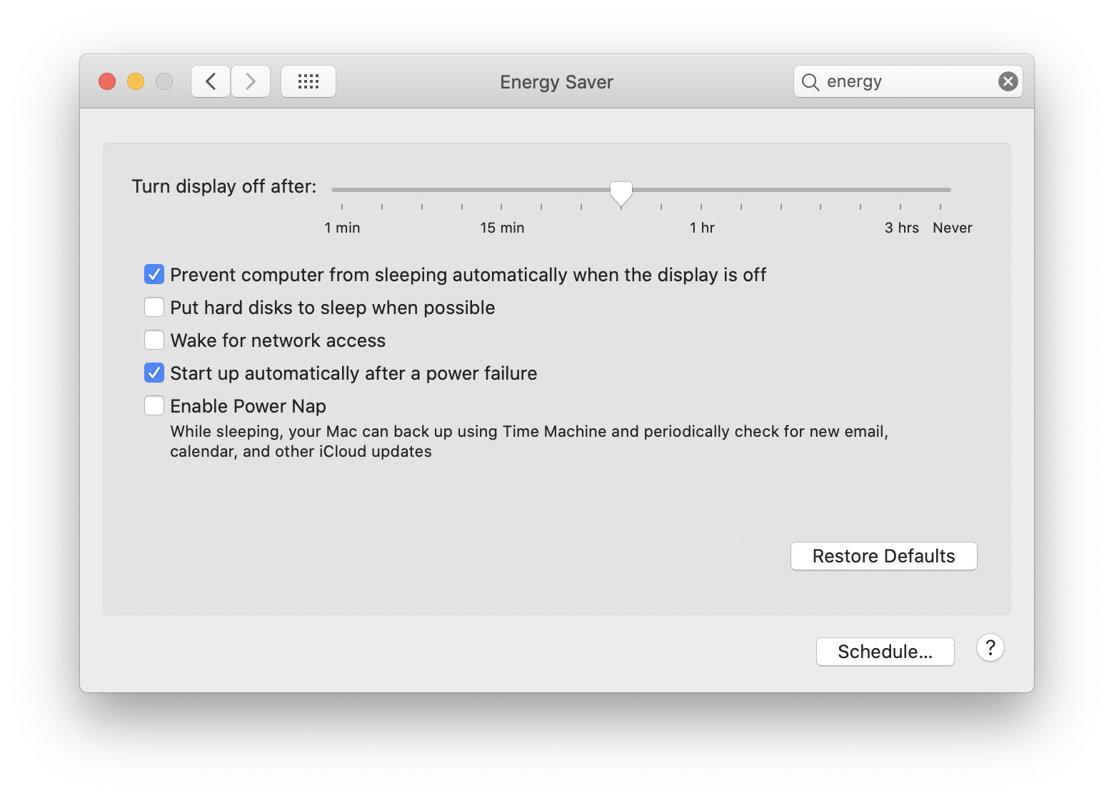 Dave's iMac System Preferences Energy Saver.png