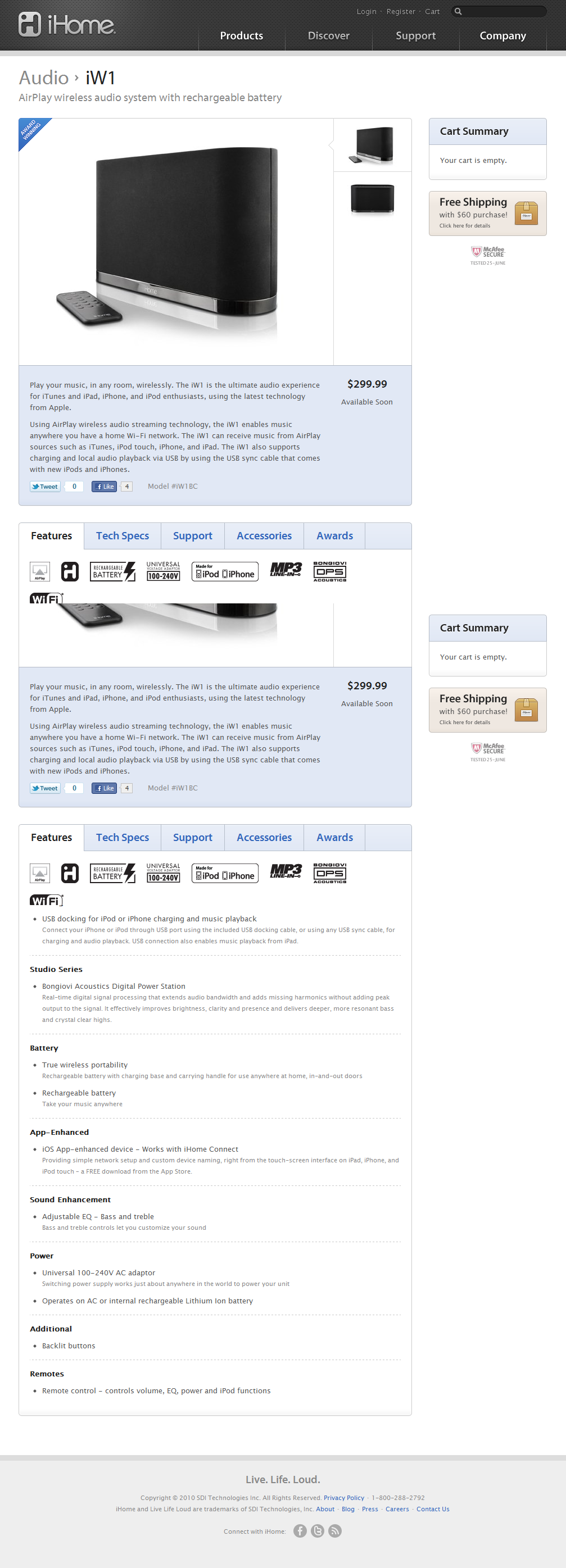 iHome iW1 AirPlay wireless audio system with rechargeable battery.png