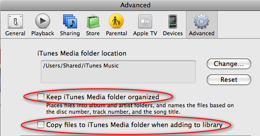 iTunes > Preferences > Advanced > organize & copy checkboxes.PNG