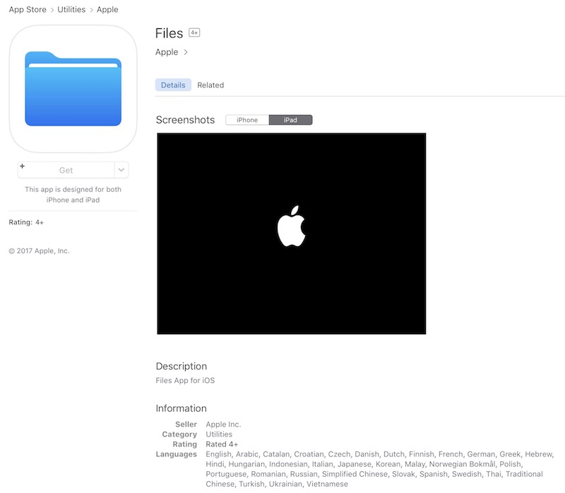 Placeholder For Ios 11 Files App Goes Live On App Store Macrumors