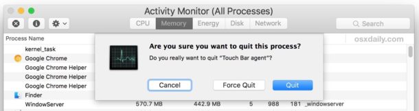 Kill touch bar process to refresh Touch Bar