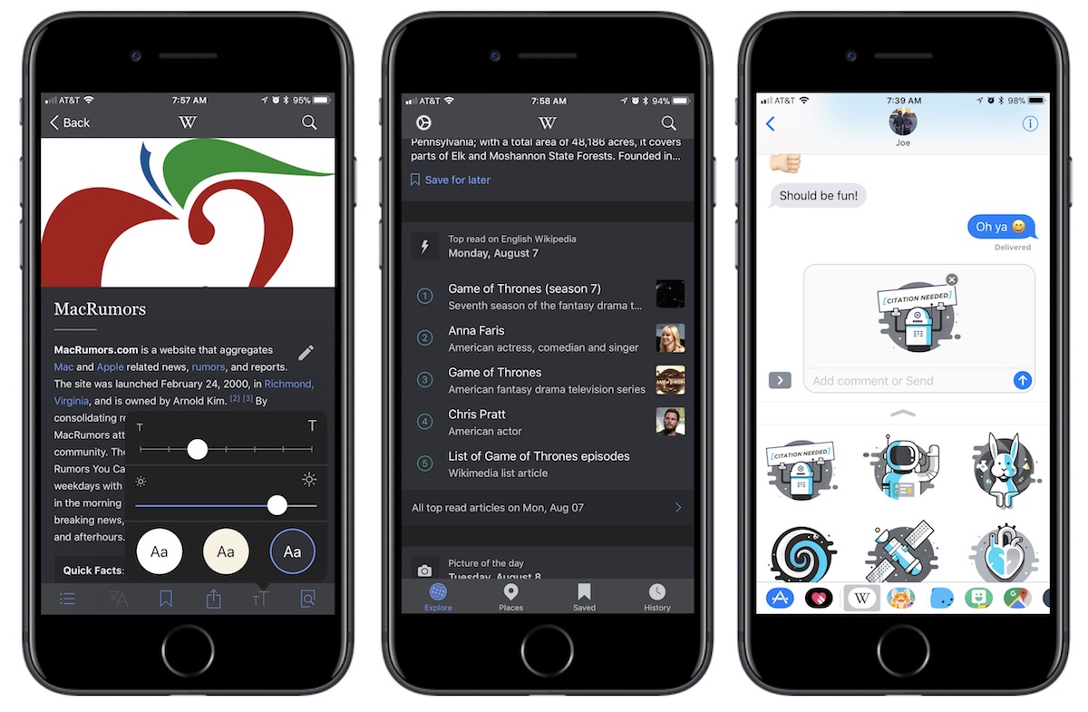 Official Wikipedia App for iOS Introduces Dark Mode and iMessage Sticker  Pack | MacRumors Forums