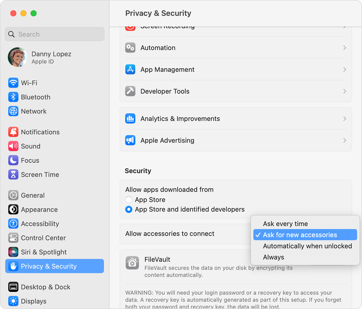 Change the Allow accessories to connect setting on your Mac notebook Change the Allow accessories to connect setting on your Mac notebook