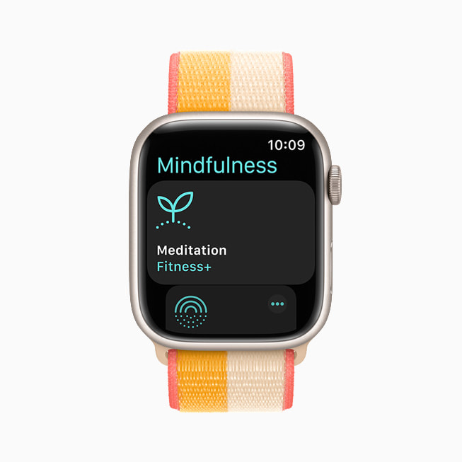 The Mindfulness app is shown on Apple Watch Series 7. The Mindfulness app is shown on Apple Watch Series 7.